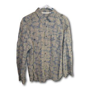 Gray Label Saks Fith Avenue Khaki Multi Camo Mens Button Down Shirt Size: L